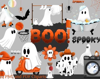 Imágenes prediseñadas de fantasmas, imágenes prediseñadas de Halloween, imágenes prediseñadas espeluznantes, PNG de Halloween, imágenes prediseñadas de fantasmas divertidos, gótico, terror, espeluznante, fiesta de Halloween, octubre