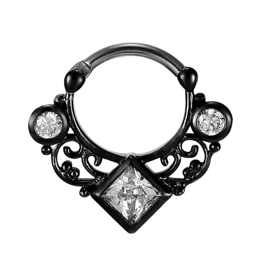 16g Titanium Piercing Septum Clickers Nose Rings Square Cz Zircon Crystal Beautiful Hollow
