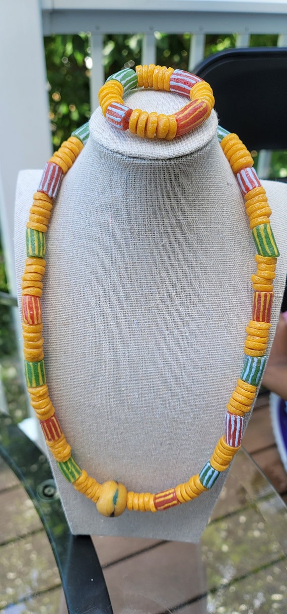 Ghana Hand Made Krobo Bead Necklace and Bracelet Australia