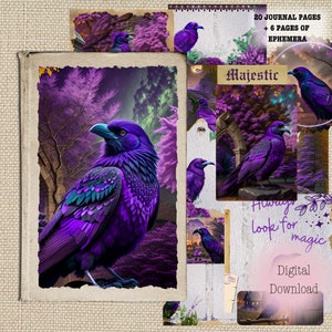 Printable Journal Kit, Majestic Woodland, Gothic Raven Journaling, Purple