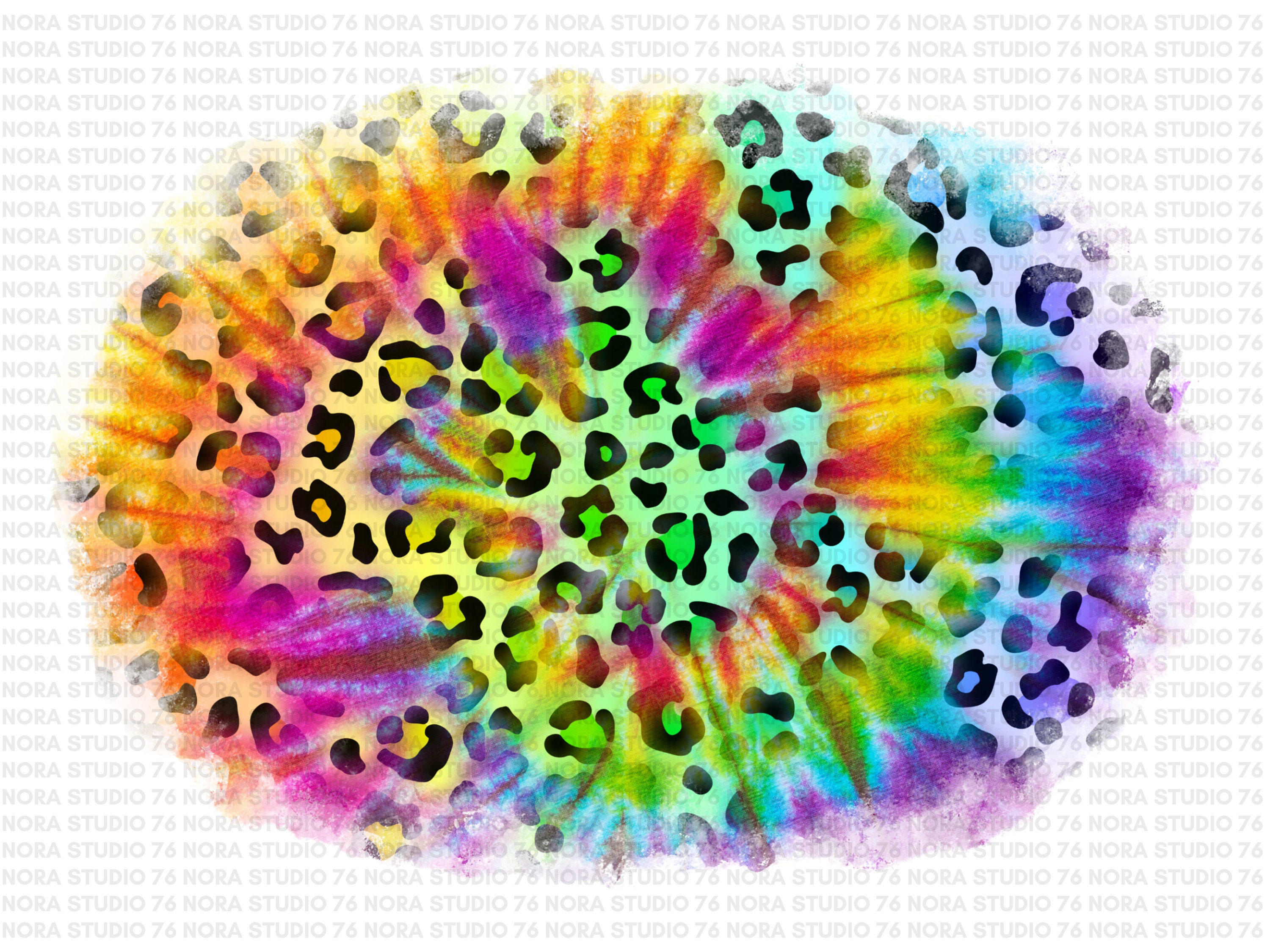 Bleached Spot Leopard Rainbow Tie Dye Sublimation Patches Bundle PNG