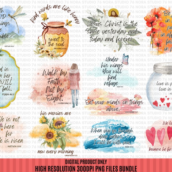 Bible Verse Png Bundle, Christian Sublimation Png, Jesus Christ Art Png, Faith Floral Christian Quotes Shirt Designs, Instant Download