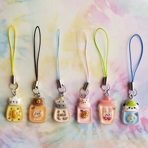 Cute Phone Charm Kawaii Animal Keychain Colorful Phone Strap Kitty Keychain Cute Animal Phone Charm Japanese Trinket Accessory Gift for Her