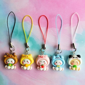 Cute Animal Phone Charm Beaded Kawaii Keychain Cute Phone Strap Cat Charm Kawaii Animal Phone Strap