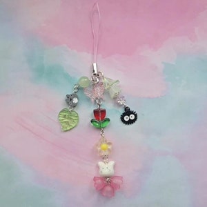 Anime Phone Charm Kawaii Animal Phone Strap Nature Phone Charm Flower Keychain Bunny Phone Accessory Rabbit Charm Anime Character Charms 3d