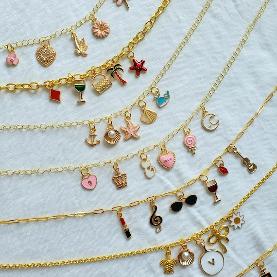 Charm Necklace Personalized Charm Necklace Y2K Jewelry Vintage Charm Necklace Trendy Pinterest Jewelry Charm Jewelry Trendy Cute Etsy