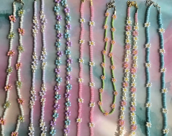 Seed Bead Flower Necklace, Adjustable Spring Floral Jewelry