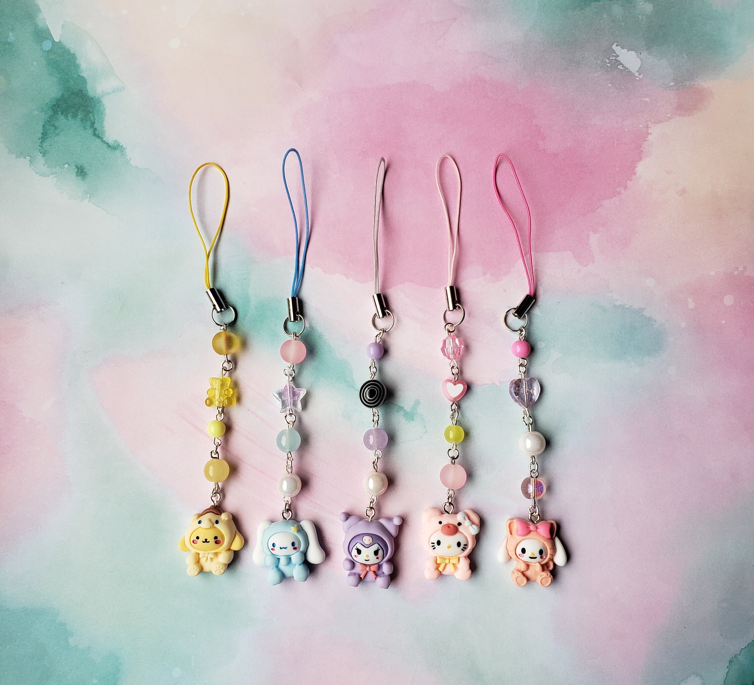 Hello Kitty and Friends Custom Phone Charm, Sanrio Beaded Phone Strap  Lanyard Kawaii Phone Accessory, Aesthetic Y2K Cinammoroll Melody 