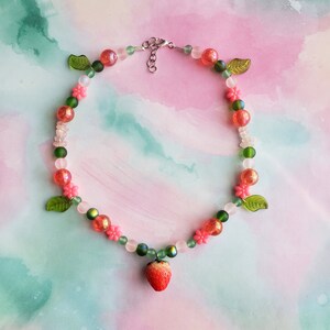 Strawberry Necklace Beaded Jewelry Kawaii Fruit Necklace