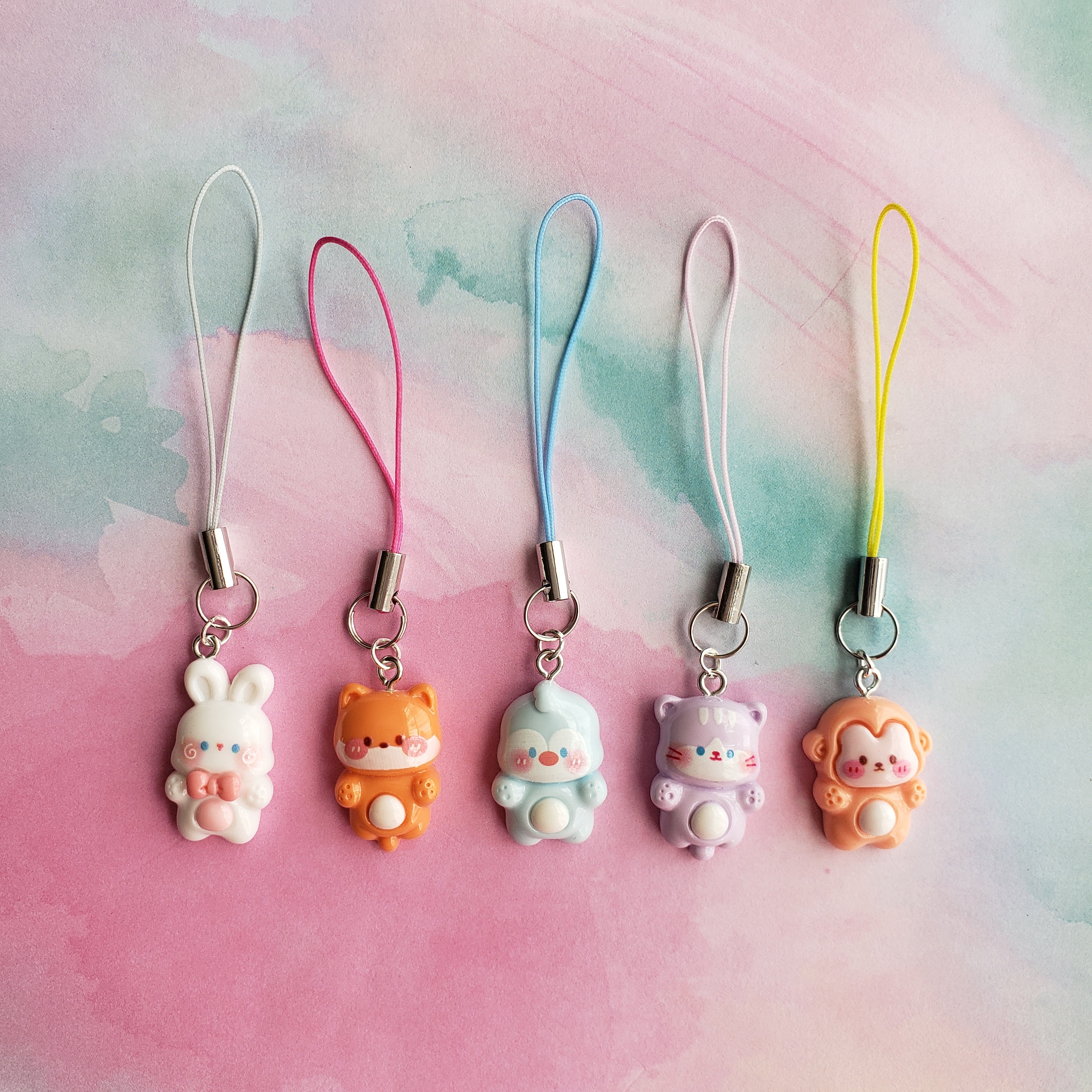 Lot De 3 Porte-Clés Breloque Kawaii - Chat Porte-Bonheur (Maneki-neko) Téléphone - Céramique Mignonne - Neuf