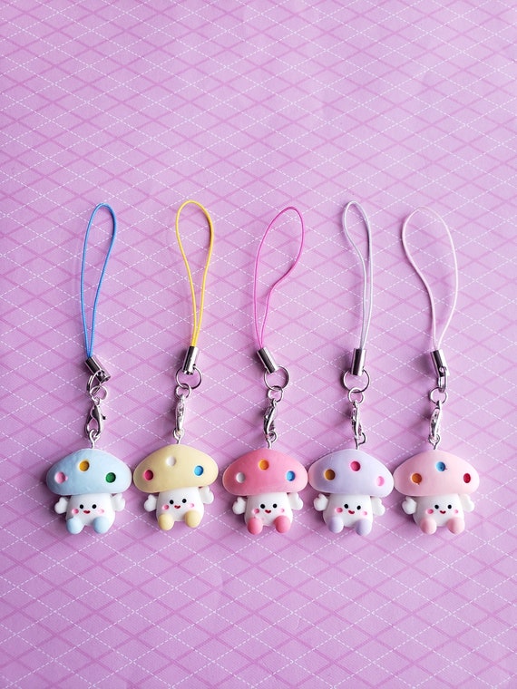 Pink Kawaii Mushroom Phone Charm