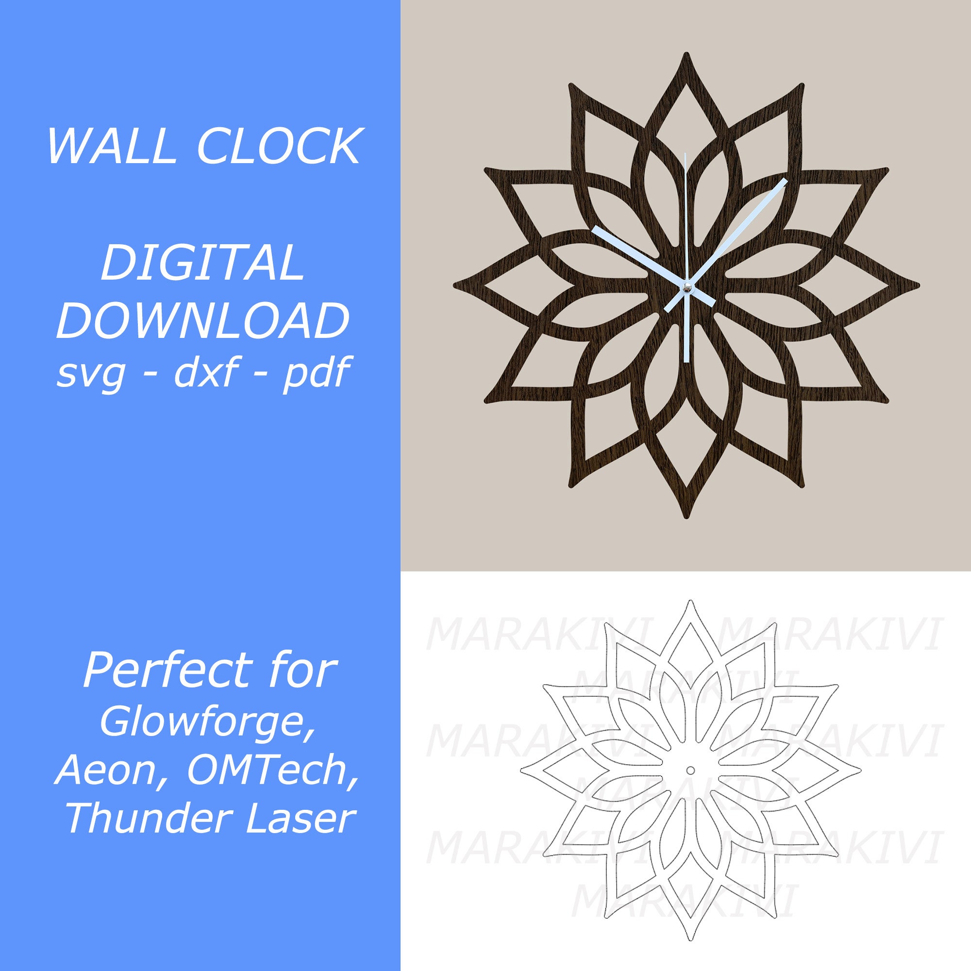 Wall Clock Lotus - SVG Digital Download - Perfect for Glowforge, Aeon ...