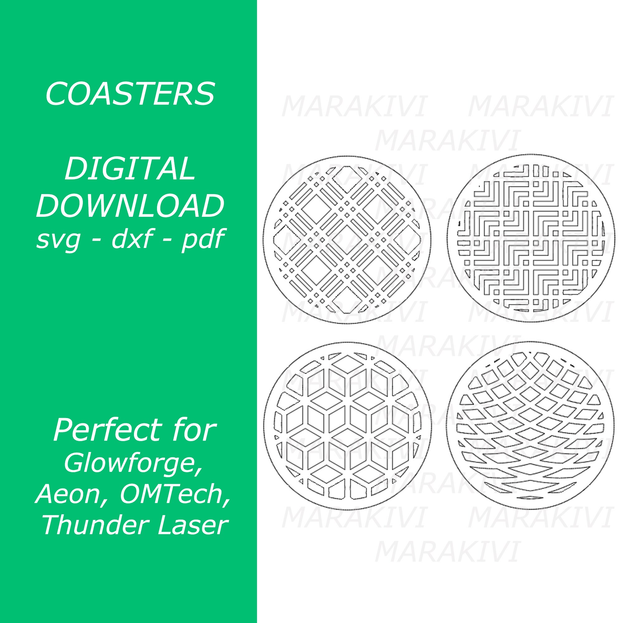Set of 36 COASTERS - SVG Digital Download - Perfect for Glowforge, Aeon ...