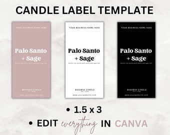 Modello modificabile per etichette per candele Canva, design moderno e sottile per etichette per candele, etichette per candele verticali, etichetta per prodotti minimali fai-da-te
