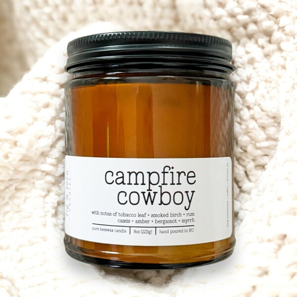 Campfire Cowboy Candle, 100% Beeswax Candle, Fall Candles, Seasonal Holiday Home Decor, Gifts For Her, Tobacco Scented