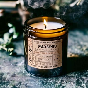 Palo Santo Beeswax Candle: Earthy Citrus Grounding Scent in Amber Jar