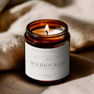 Sourdough Bread Beeswax Candle, Fresh Baked Bread Bakery Scented Cozy Kitchen Candles