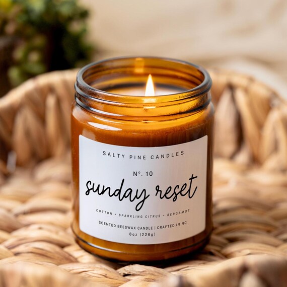Sunday Reset Beeswax Candle, Fresh Linen Laundry Scented Candles Gift For Home