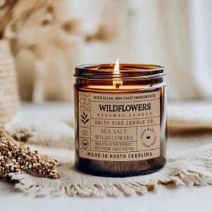Wildflower Beeswax Candle: Fresh Floral Scent, Amber Jar
