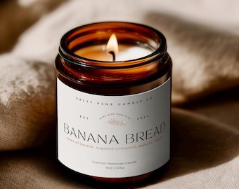 Banana Bread Beeswax Candle, Cozy Fresh Baked Kitchen Scented Candles