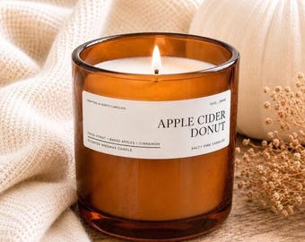 Apple Cider Donut Fall Beeswax Candle, Baked Apples and Cinnamon Autumn Scented Candles