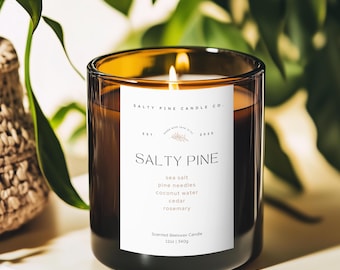 Salty Pine Beeswax Candle: Sea Air, Woodsy Scent, 12oz