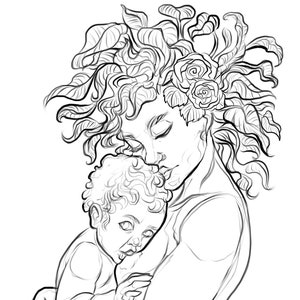 Mother and Child Fantasy Art Sketch Digital Download