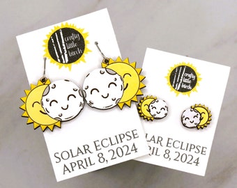 Handmade Solar Eclipse Earrings: Wood Celestial Souvenir