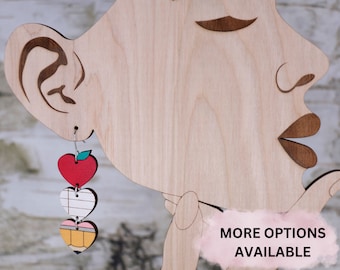 Hand Painted Wood Teacher Earrings: Apple, Pencil Dangles