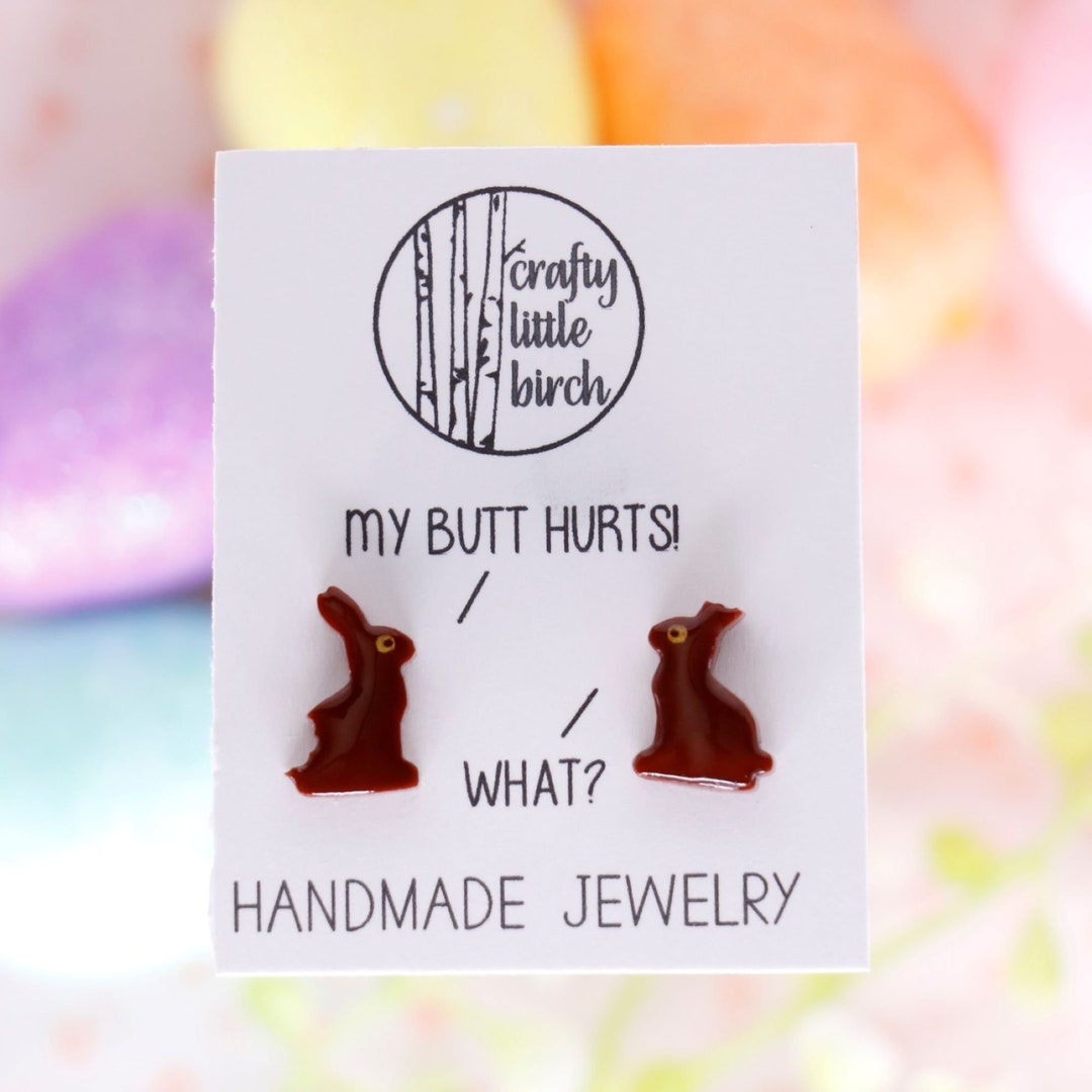 Chocolate Bunny Earrings, Easter Studs, Bitten Bunny Earrings, Easter