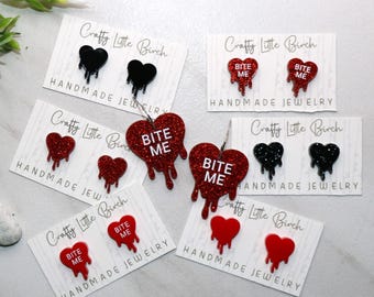 Bleeding Heart Earrings: Acrylic Glitter Studs, Valentine's Day Dangles
