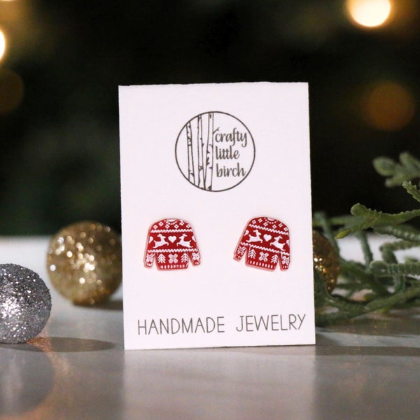 Christmas Sweater Earrings,Ugly christmas sweater,christmas jewelry,christmas jewelry, Christmas Studs,Holiday Gift Ideas,Holiday earrings