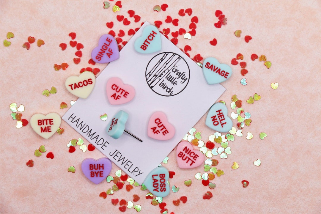 Funny Sayings Heart Stud Earring, Valentine Earrings, Sassy Sayings