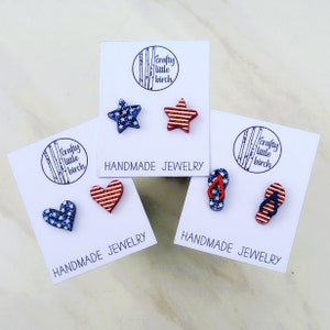 Hand Painted Patriotic Stud Earrings: American Flag, Stars & Stripes