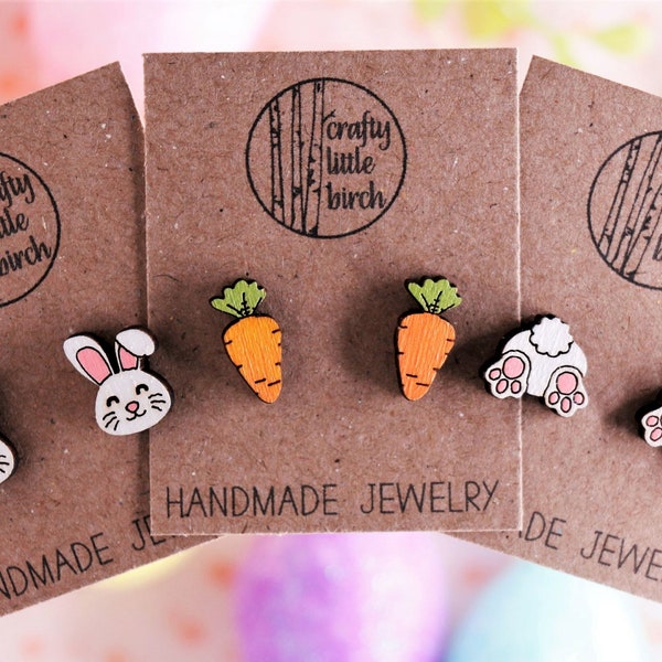 Bunny Stud Earrings, Bunny Butt Earrings, Carrot Earrings, Easter Earrings, Stud Earrings, Handmade Hand Painted Earrings, Easter Gift Ideas