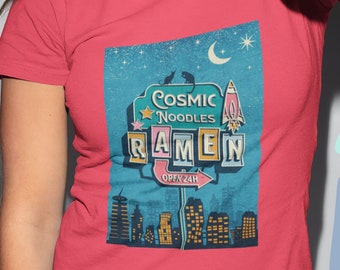 Retro Cosmic Noodles Ramen Unisex Jersey Camiseta de Manga Corta