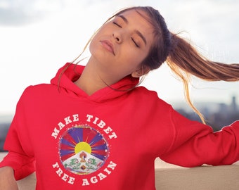 Felpa con cappuccio Free Tibet: felpa unisex con grafica della bandiera tibetana