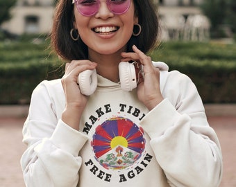 Felpa con cappuccio Free Tibet: felpa unisex con grafica della bandiera tibetana