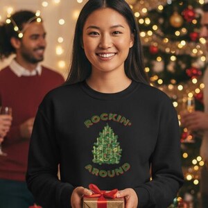 Christmas Tree Sweatshirt &quot;Rockin Around&quot;  Unisex Crew Sweatshirt