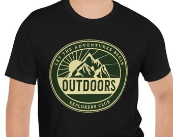 Outdoors Explorers Club Laissez les aventures commencer Unisexe Jersey Short Sleeve Tee