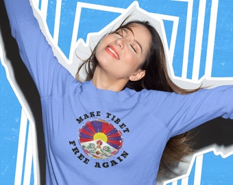 Felpa Free Tibet: Felpa girocollo unisex con bandiera tibetana