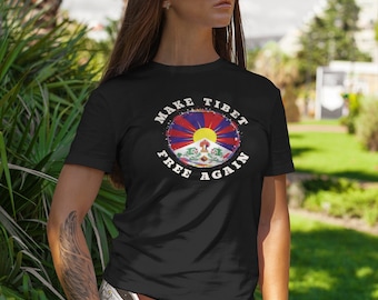 Maglietta con bandiera del Tibet libero: jersey di cotone unisex