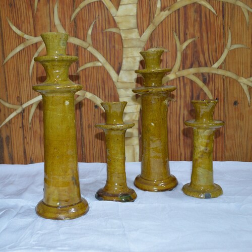 Set of 4 Tamegroute Yollew shops Glazed Pottery, moroccan bougeoir Tamegroute