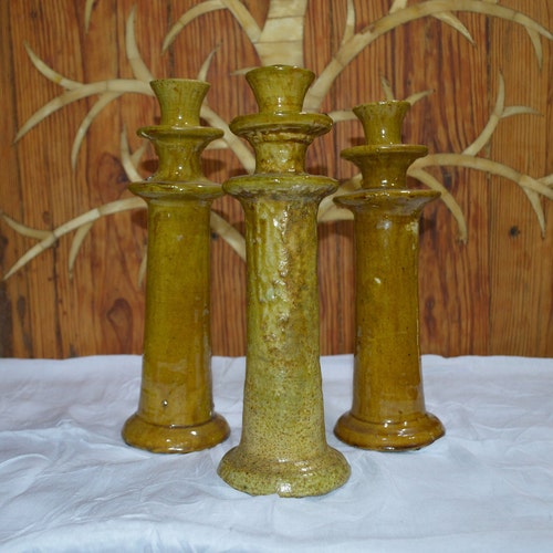 Set of 4 Tamegroute Yollew shops Glazed Pottery, moroccan bougeoir Tamegroute