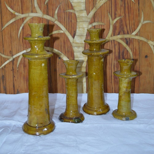 Set of 4 Tamegroute Yollew shops Glazed Pottery, moroccan bougeoir Tamegroute
