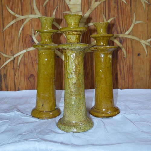 Set of 4 Tamegroute Yollew shops Glazed Pottery, moroccan bougeoir Tamegroute