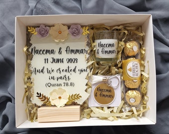 Personalised/Pamper Hamper/Bridesmaid/Wedding Gift/Mother Gift/Bride/Groom/Eid Gift/Daughter/Personalised/Marriage/Plaque/Keyring/Gold Leaf