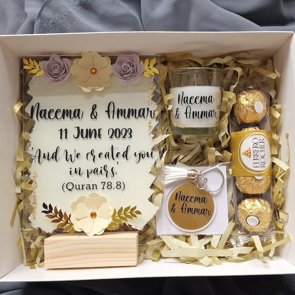 Personalised/Pamper Hamper/Bridesmaid/Wedding Gift/Mother Gift/Bride/Groom/Eid Gift/Daughter/Personalised/Marriage/Plaque/Keyring/Gold Leaf