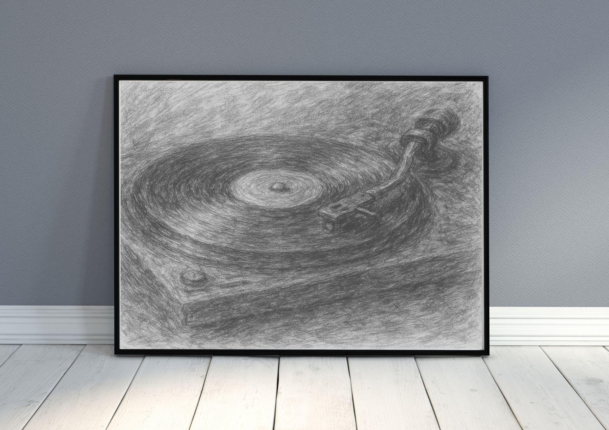 Plattenspieler digitale Skizze Kunst, Schwarzweiß-Plattenspieler, DJ- Plattenspieler-Illustration, Retro-Musikkunstwerk, Geschenk-DJ-Kunstwerk,  Schallplattensammler. - Etsy Schweiz, image size:2000x1414