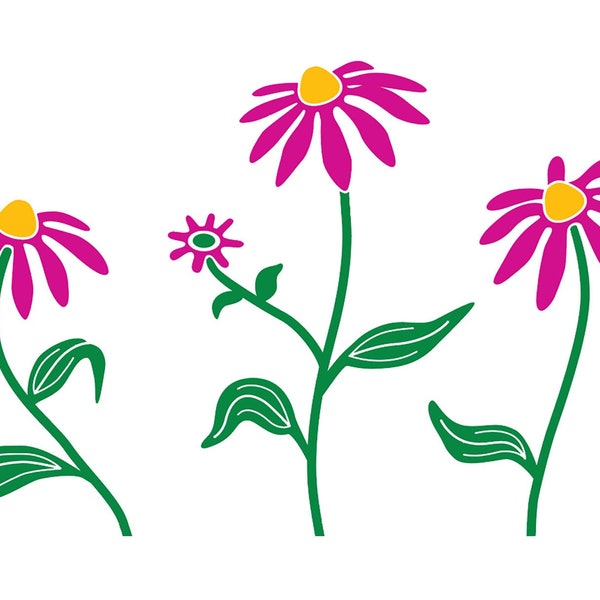 Cone Flowers 3 color .SVG cut file for decorating a glass bottle or t-shirt -  aka Echinacea,